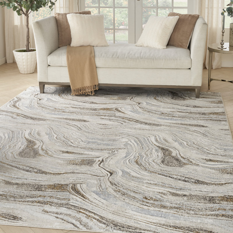 Blahomir Abstract Nature-Inspired Area Rug in Gray/Gold/Beige, Rectangle 9' x 12'
