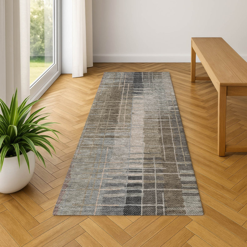 Premium Machine Washable Mayfield AMF2261 Striped Rug, 2'3" x 7'6" Runner, Brown