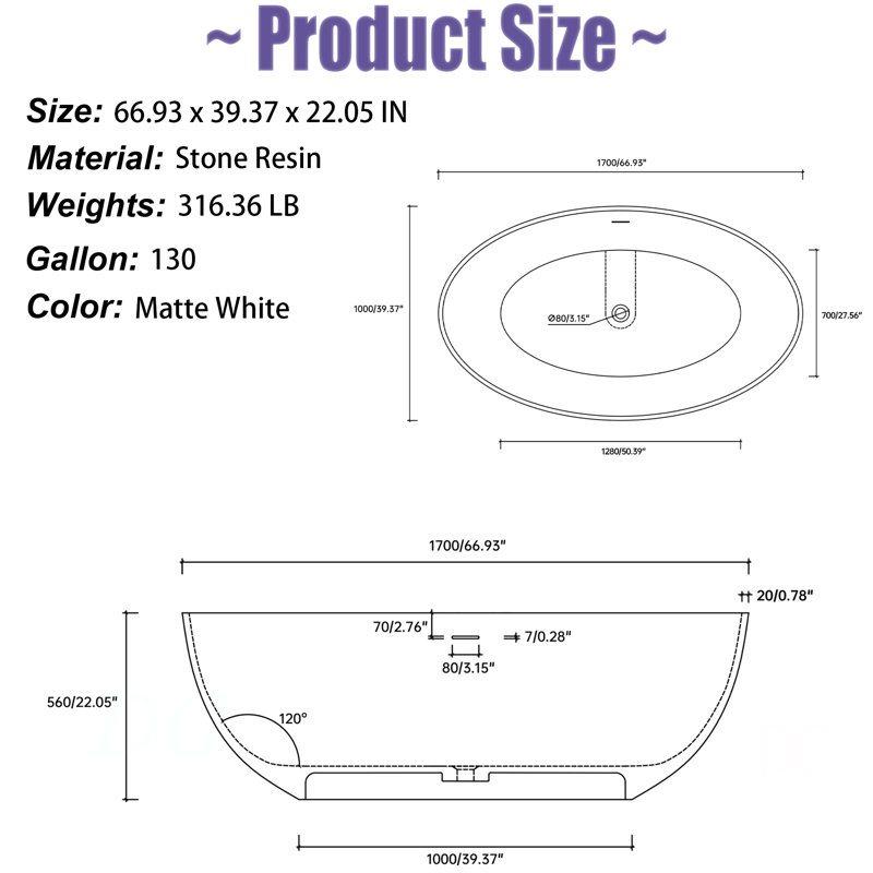 67" Premium Solid Surface Deep Soaking Bathtub