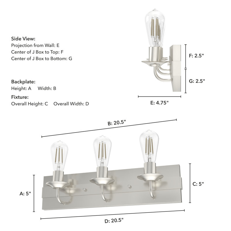 Perch Point 3 - Light Dimmable Vanity Light, Brushed Nickel