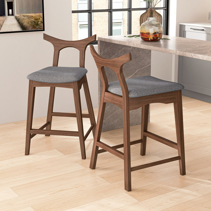 Chaise de comptoir carrée rembourrée en bois massif Hester (ensemble de 2)