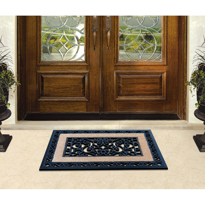 Morocco Modern Indoor/Outdoor Rubber Grill Doormat 24"x36" - Paisley Rubber Coir Border