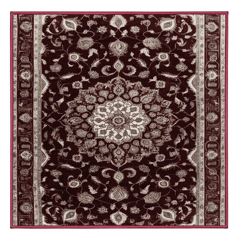 Tapis rouge Tabriz lavable à la machine, Carré 6 pi