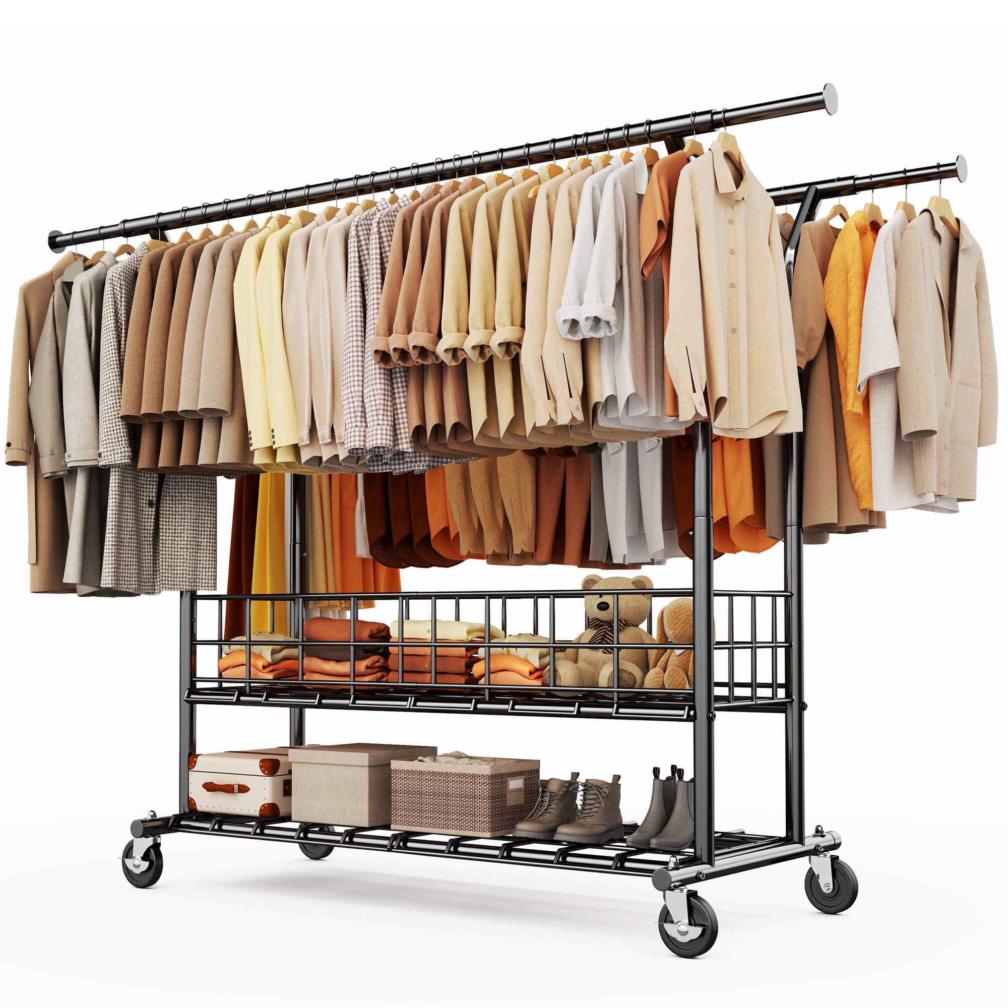 Ran Rack Latitude Run® 625lbs Heavy Duty Double Clothing Garment Rack with ...