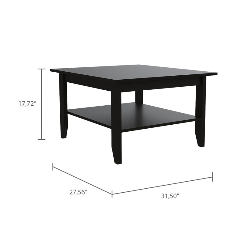 Table basse rectangulaire en panneau de particules noir avec tablette de rangement inférieure, l 27,6 po x l 31,5 po x H 27,6 po
