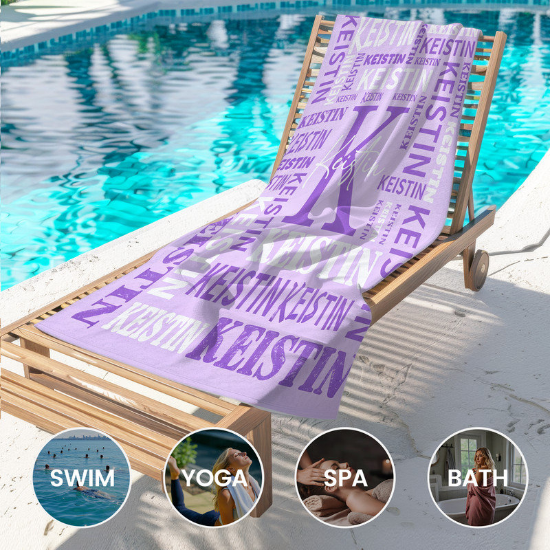  Serviette de plage personnalisée avec nom, serviette de bain en microfibre personnalisée 30 * 60 pouces, Serviette de bain