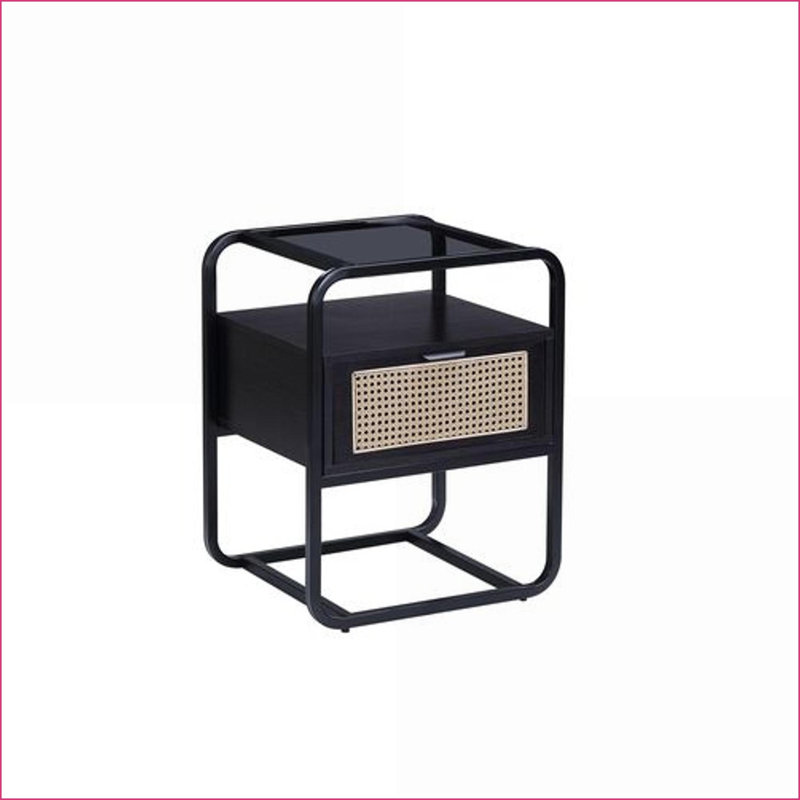 Table basse noire en verre trempé avec structure en métal - rangement peu encombrant Facile à nettoyer