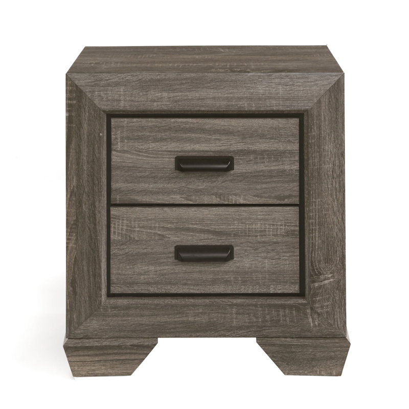Table de chevet rustique à grain vieilli gris avec rangement pratique pour 2 tiroirs