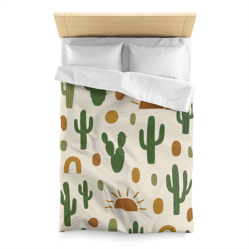Microfiber Duvet Cover Boho Style, Design 21, Twin Duvet Cover, Green/Brown/White