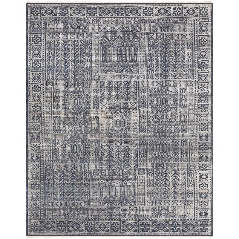Indrakumar Traditional Dark Blue/Ink/Silver Grey Area Rug, Rectangle 10' x 14'
