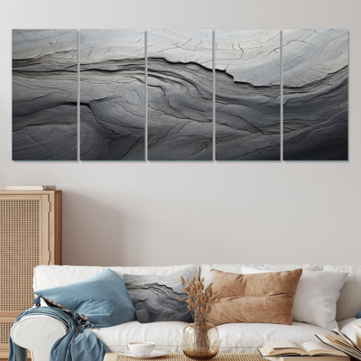 Gris et blanc pierre rivière III - abstrait, art mural 5 pièces