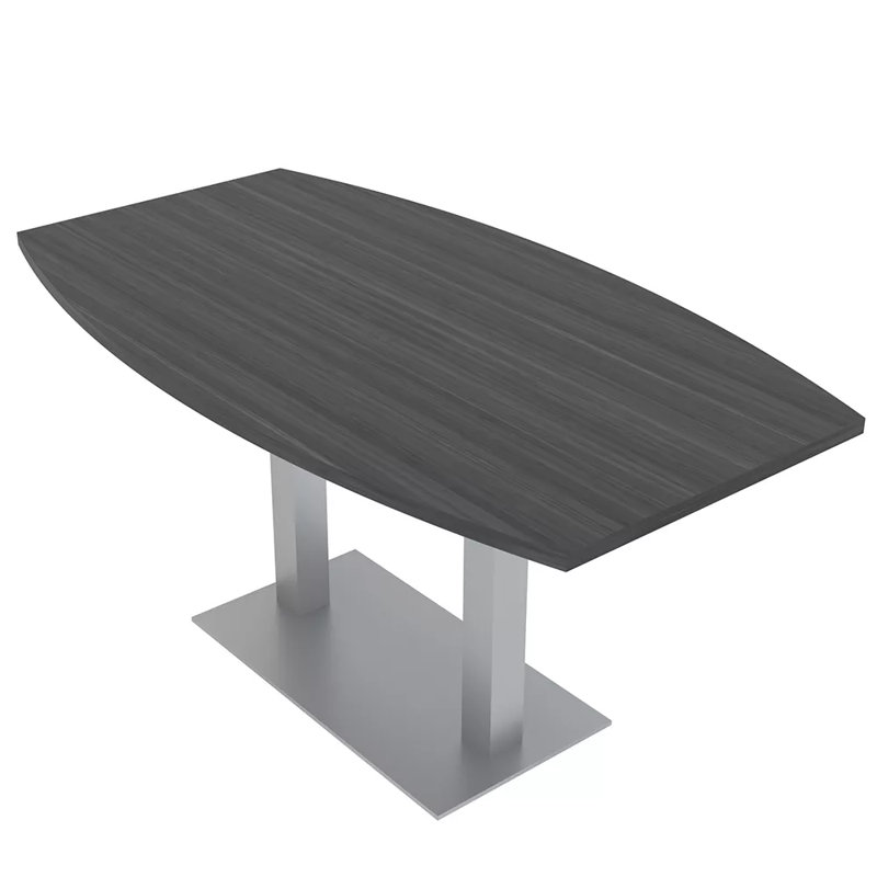 Table de conférence en forme de bateau avec base en métal double, L 60 po x l 36 po, Nuit asiatique, Argent argent