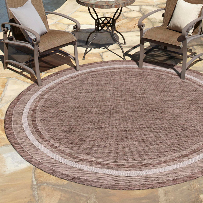 Tapis intérieur / extérieur brun / sable Rengin, Rond 7 pi 10 po, Brown