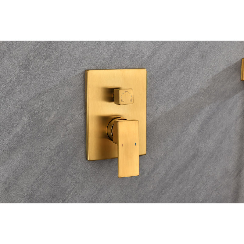 Ensemble de douche de salle de bain avec tête rectangulaire et système de laiton doré à main avec 3