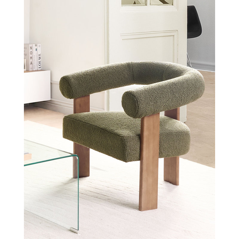 Upholstered Armchair, Dark Brown Wood, Green