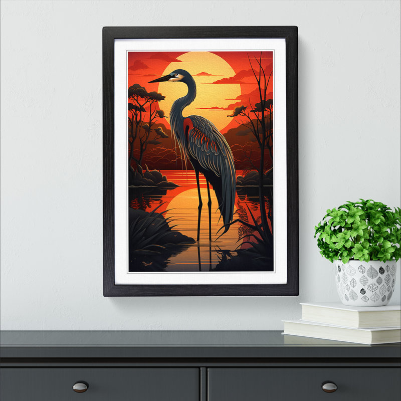 Heron Art Deco No.2 - Framed Print