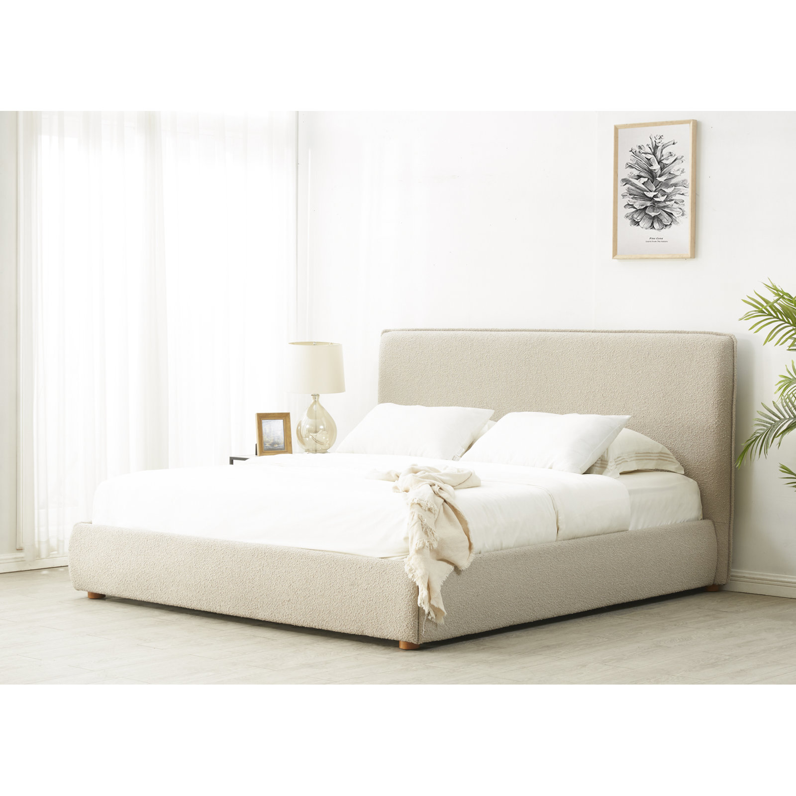 Callahan Upholstered Bed, Queen, White Linen