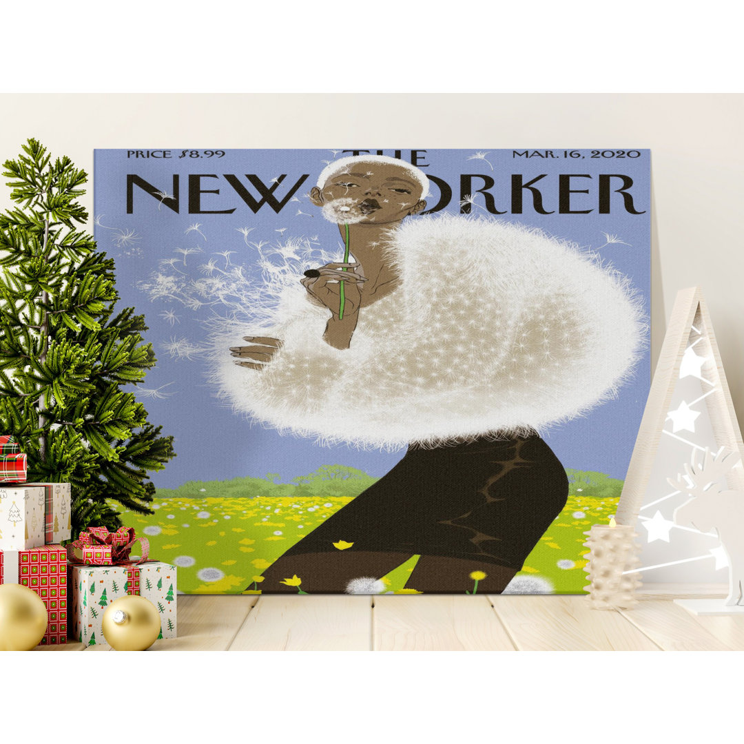 New Yorker Dandelion Woman Canvas Print, Whimsical Spring Nature Art, Modern Illustration Wall Decor, Aesthetic Home Gift