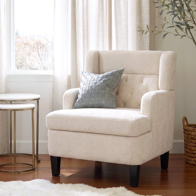 Fauteuil d'appoint rembourré avec pieds en bois d'hévéa Corrine, Beige
