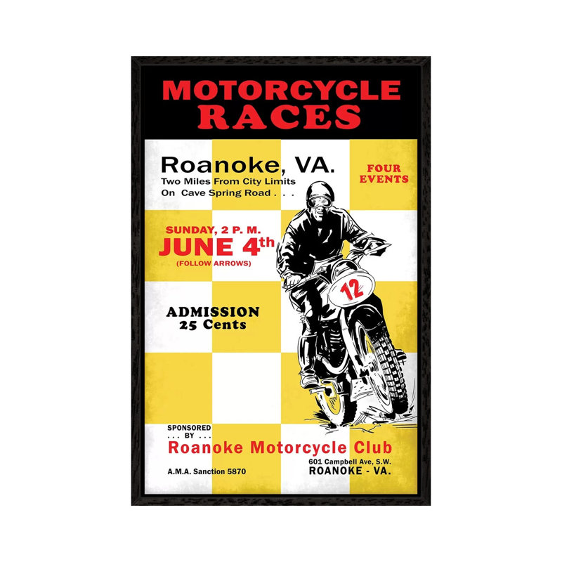 Motorcycle Hill Climb by Mark Rogan - Print on Canvas, Black Framed, 66.04cm H x 45.72cm W x 3.81cm D