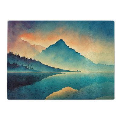 Magical Mountain Lake  Glass Chopping Board