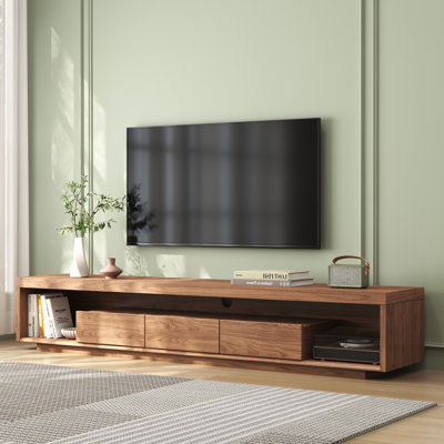 Meuble télé 86,6 po noyer moderne avec rangement multizone et DEL RVB intégrée