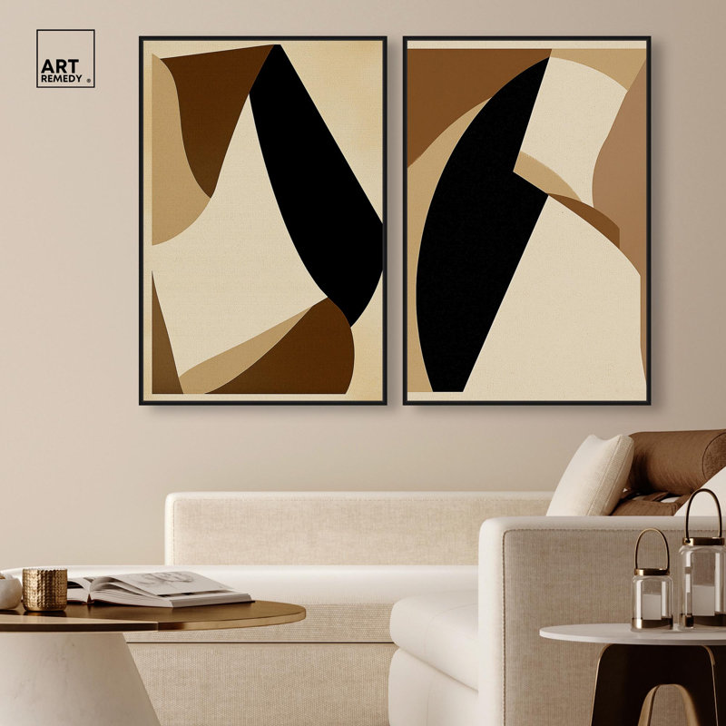 Desert Forms Duo Canvas Print Abstract Boho Art Set by Art Remedy, Black Frame, 10 x 15, H 37 po x l 25 po, Structure noire