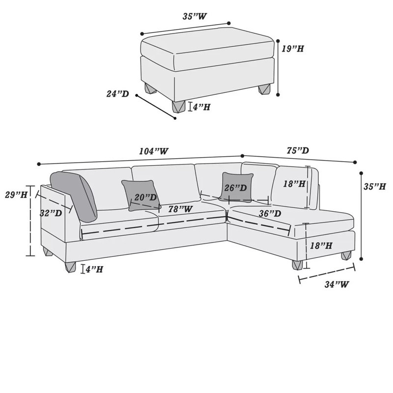 Canapé modulaire réversible avec repose-pieds 3 pièces Sylko, Mélange de polyester chocolat