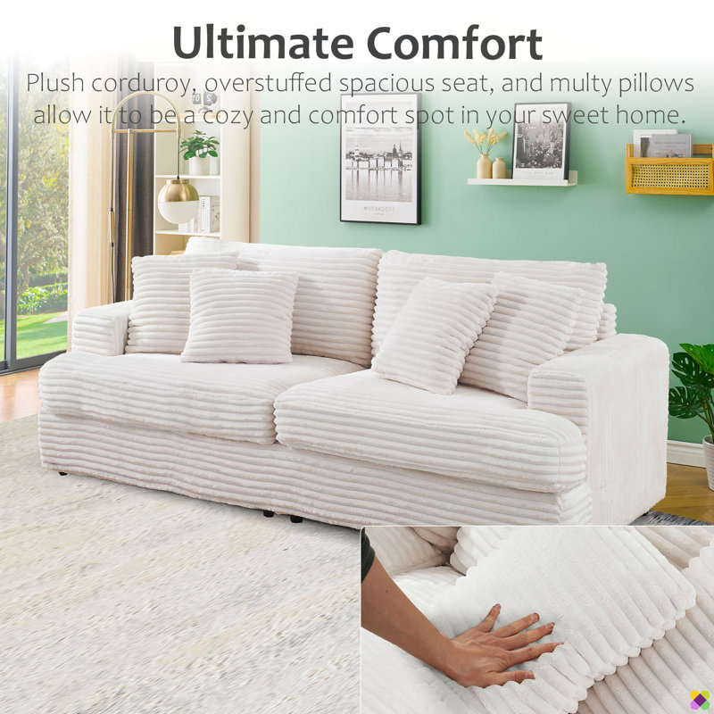 Gus 79.3"W Corduroy Sofa Couch, Beige
