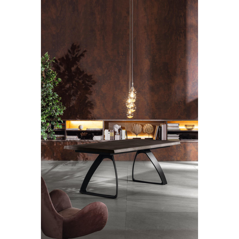 Arveen Oak Solid Wood Top Metal Base Dining Table, 76cm H x 100cm W x 200cm L
