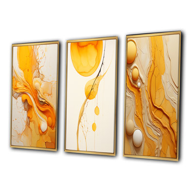 " Undefined Continuation Liquid Waves Yellow " 3 - Pieces