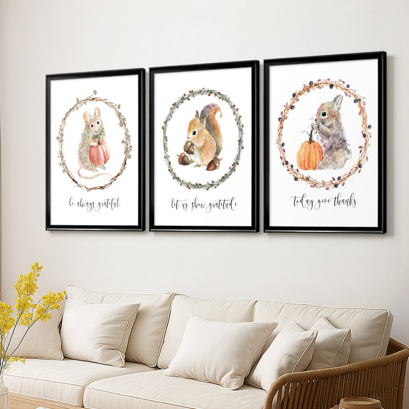Harvest Home Mouse - 3 pièces, toile tendue avec châssis encadré, Noir, H 21 po x l 30 po