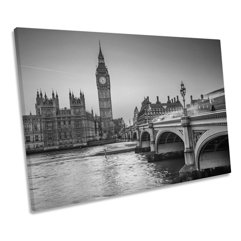 Big Ben City London B&W - Wrapped Canvas Print, 91.4cm H x 137.2cm W