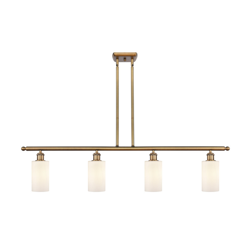 Luminaire suspendu pour îlot de cuisine 4 lumières Cloverdale, DEL, Blanc mat, Laiton brossé