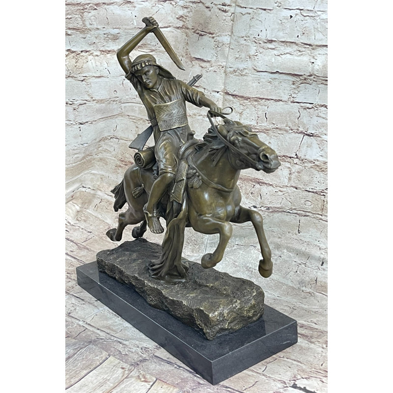 Arabian Arab Warrior à cheval, statue en bronze, sculpture sur base de marbre