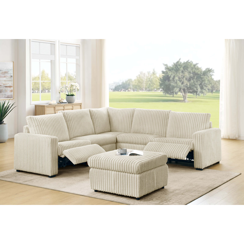 Canapé modulaire inclinable électrique Riaanford, Velours côtelé beige