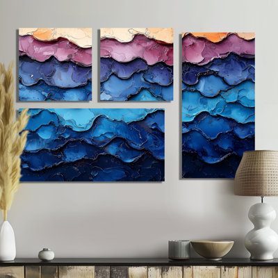 Chromatic Dance Blue Biomorphism II - Abstract Wall Art 4 Pieces