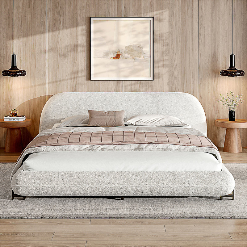 Structure de lit tapissier grand avec tissu et pieds Boucle