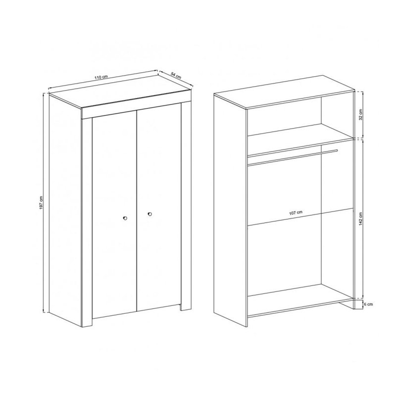 Twigg 2 Door Solid + Manufactured Wood Wardrobe