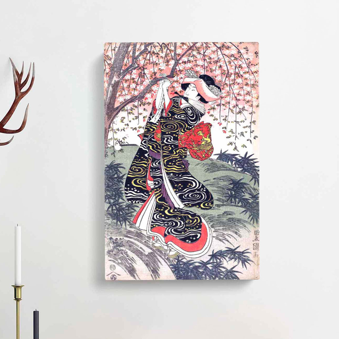 Geisha Under a Cherry Tree by Utagawa Toyokuni - Wrapped Canvas