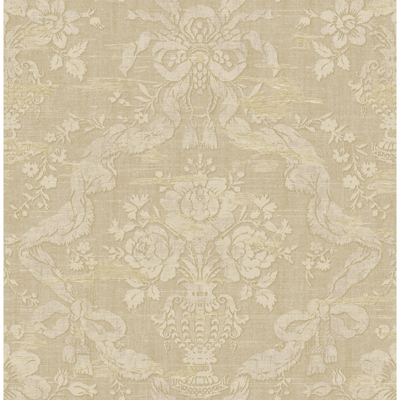Papier peint damassé à motif floral Greige Roosa de Seabrook Designs, Tanné