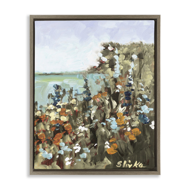 "Floral on the Coast", art mural sur toile flottant noir, design par JANE SLIVKA, H 31 po x l 25 po