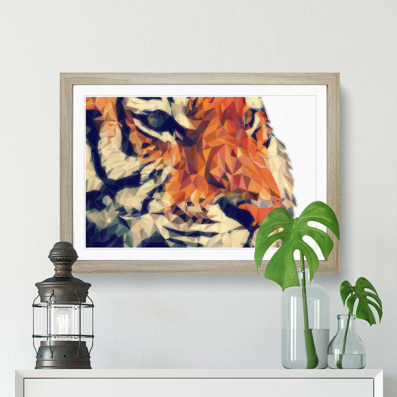 Geometric Tiger in Abstract - Framed Print, 62cm H x 87cm W x 2cm D, Oak Framed