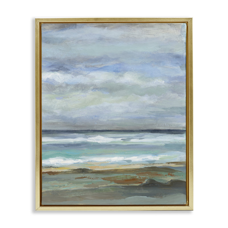  «Double Wave Seashore» par Silvia Vassileva, H 21 po x l 17 po, Cadre flottant métallique doré