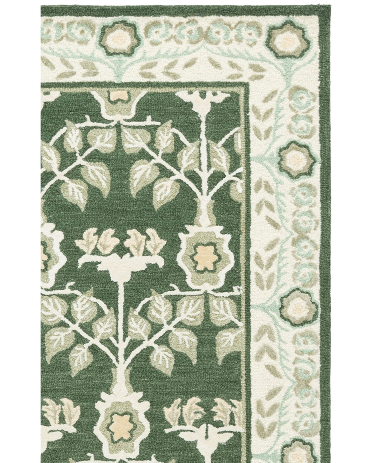 Green Ivory Hand-Tufted Floral Wool Rug, Square 6'