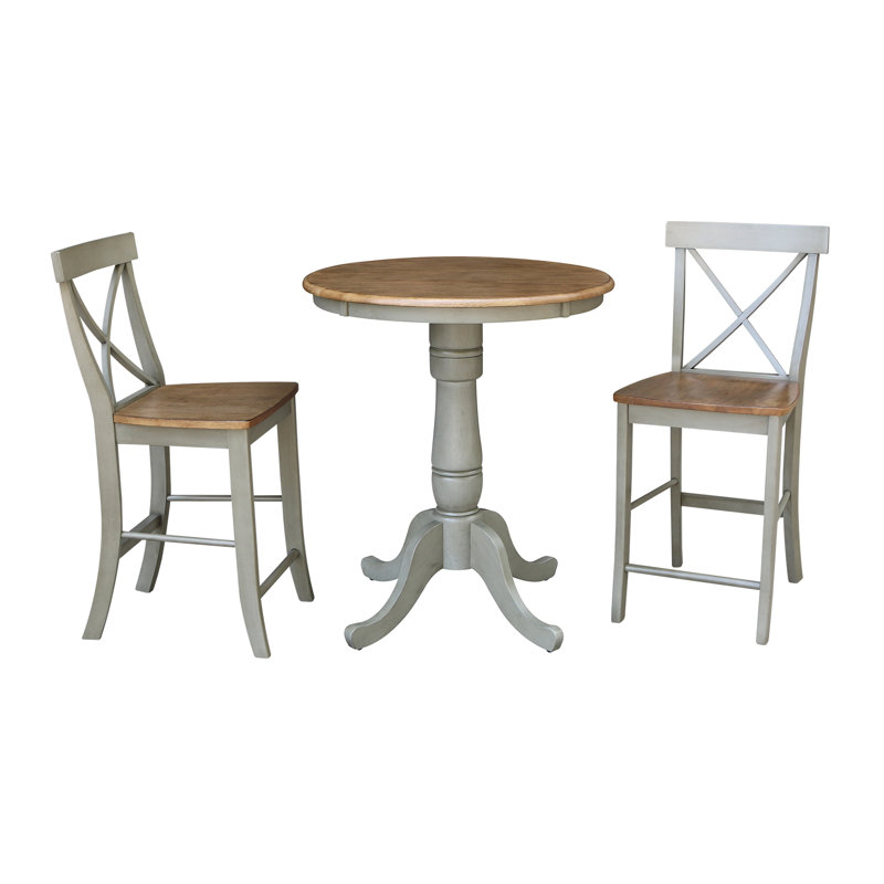 Dhar 2 - Person Solid Wood Top Pedestal Dining Set, Hickory/Stone