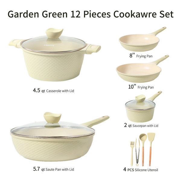 12 Piece Non-Stick Cookware Set Non-Stick Pans and Pots with Removable Handles - 12 Pieces