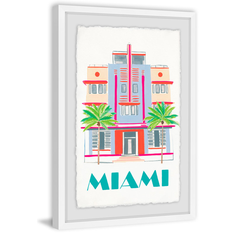 Miami Art Deco - Print, 91cm H x 61cm W x 4cm D, White Framed with Deckled Edges