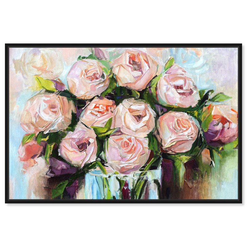 Fleurs crémeuses - impression encadrée, Toile avec cadre noir, H 24 po x l 36 po x P 1,75 po