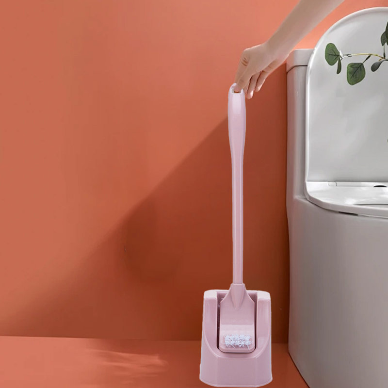 Brosse de toilette en coin avec poignée longue et base murale, nettoyage des poils doux, rose mort, Blue